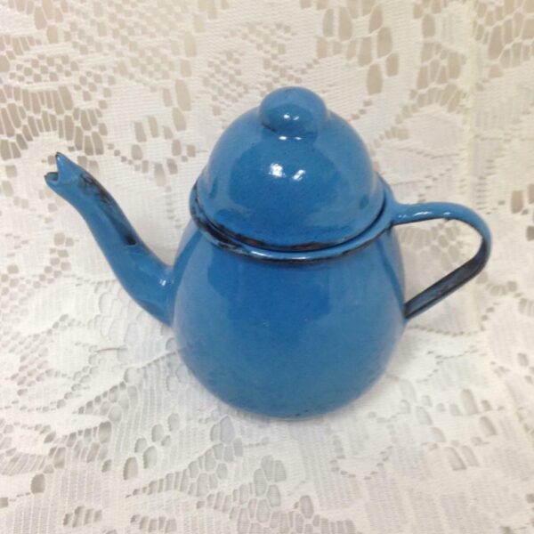 Vintage, 11-pc French Blue Enamelware Child's Tea Set