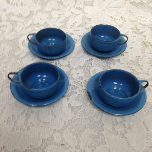 Vintage, 11-pc French Blue Enamelware Child's Tea Set