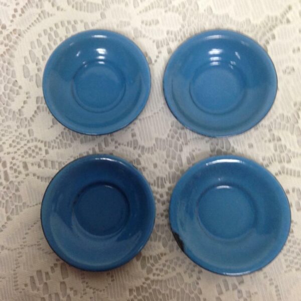 Vintage, 11-pc French Blue Enamelware Child's Tea Set