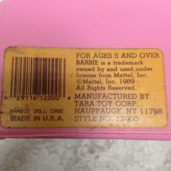 Vintage, 1989 Mattel Inc., Barbie Pink Fashion Doll Case 12.5in x 10.5in x 3in