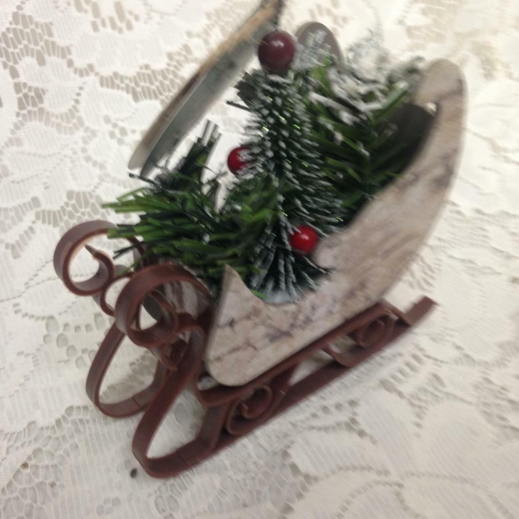 Woodland Lodge Christmas Ornament-Sleigh with Pine Trees 5in x 4in