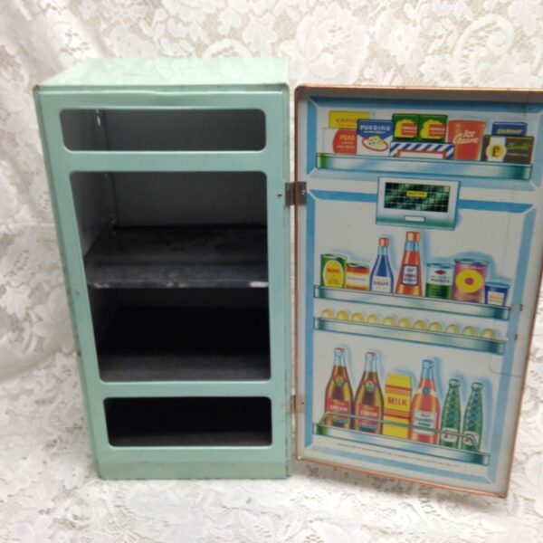 Vintage Nasau Tin Childs Toy Refrigerator 15in x 7.5in x 6.5in