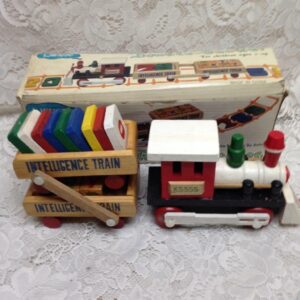 Vintage, Wooden Double Decker Intelligence Train with Original Box 13inx5in4in