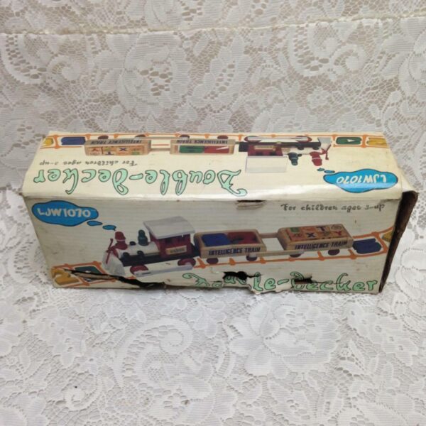 Vintage, Wooden Double Decker Intelligence Train with Original Box 13inx5in4in