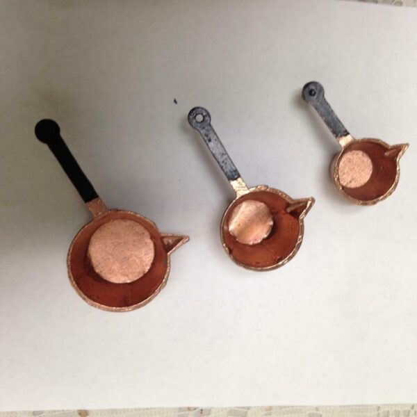 Vintage Doll House Miniatures 3pc Brass Cookware (1in to 2in)