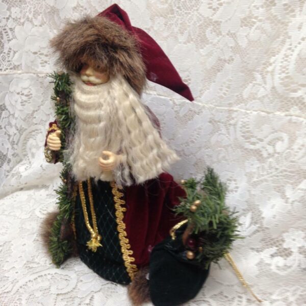 Classic Santa in Burgundy and Green Attire 13in x 10in x 8in