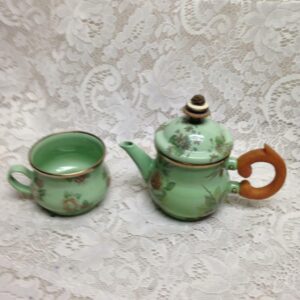 1995 Camp MacKenzie Childs Ltd Green Floral Enamelware 3pcTea Set