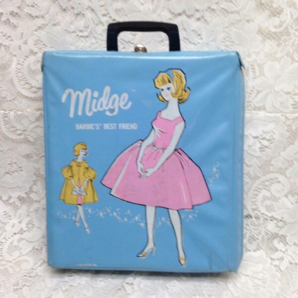 1963 Vintage Blue Vinyl Midge - Barbies Best Friend Carrying Case with Doll