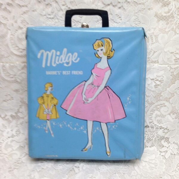 1963 Vintage Blue Vinyl Midge - Barbies Best Friend Carrying Case with Doll