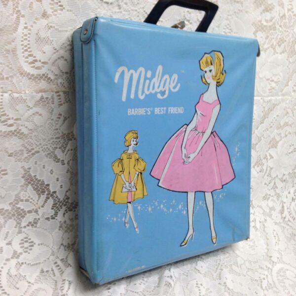 1963 Vintage Blue Vinyl Midge - Barbies Best Friend Carrying Case with Doll