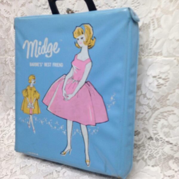 1963 Vintage Blue Vinyl Midge - Barbies Best Friend Carrying Case with Doll