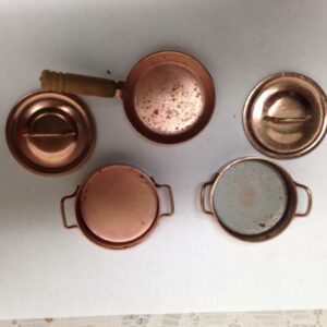 Vintage Doll House Miniatures 5pc Brass Cookware (1in to 3in)