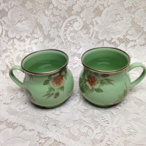 Vintage Victoria and Richard MacKenzie Childs Green Floral Enamelware 5pcTea Set