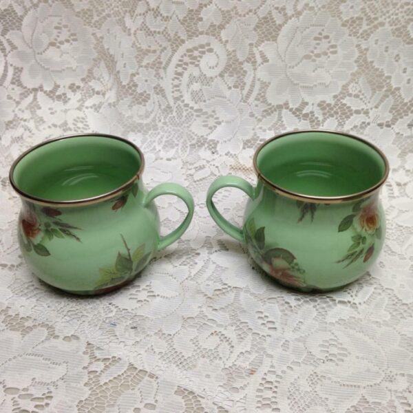 Vintage Victoria and Richard MacKenzie Childs Green Floral Enamelware 5pcTea Set