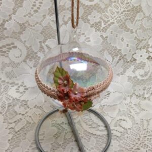 Vintage, Handcrafted Pink Christmas Glass Ornament 4in x 4in