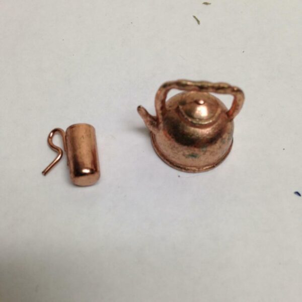 Vintage Doll House Miniatures 2pc Brass Tea Kettle and Cup (1in to 3in)