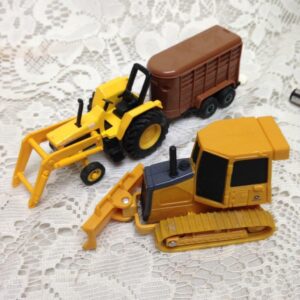 2pc, Yellow John Deere and Tonka Construction Equipment Set 6in and 3in L