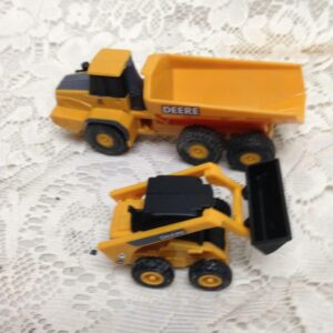 2pc, Yellow John Deere 5in and 3in Long Mini Dump Truck Set