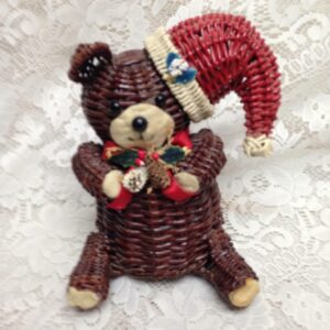 Vintage, Figural Christmas Bear Wicker Santa 9in x 7in