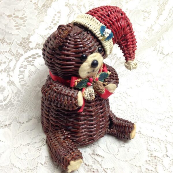 Vintage, Figural Christmas Bear Wicker Santa 9in x 7in