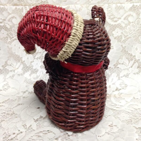 Vintage, Figural Christmas Bear Wicker Santa 9in x 7in