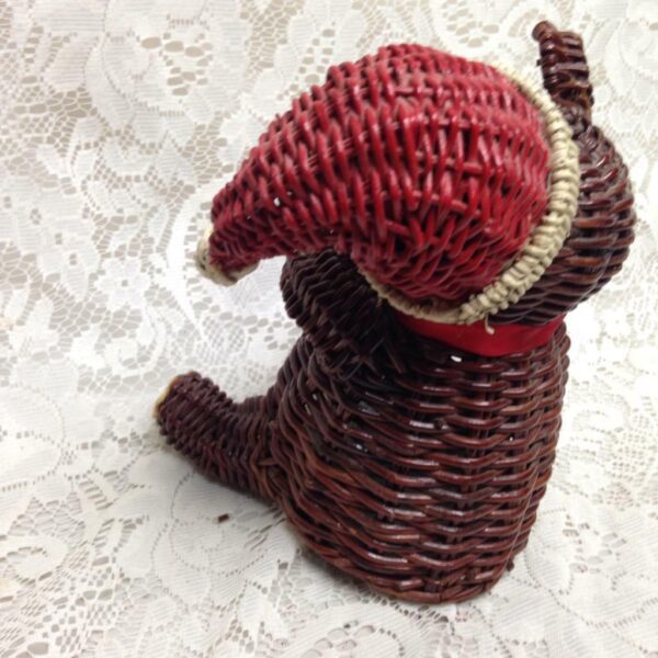 Vintage, Figural Christmas Bear Wicker Santa 9in x 7in