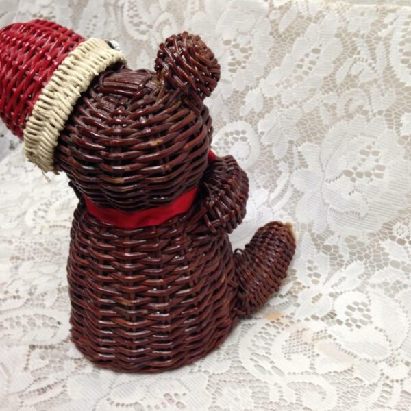 Vintage, Figural Christmas Bear Wicker Santa 9in x 7in