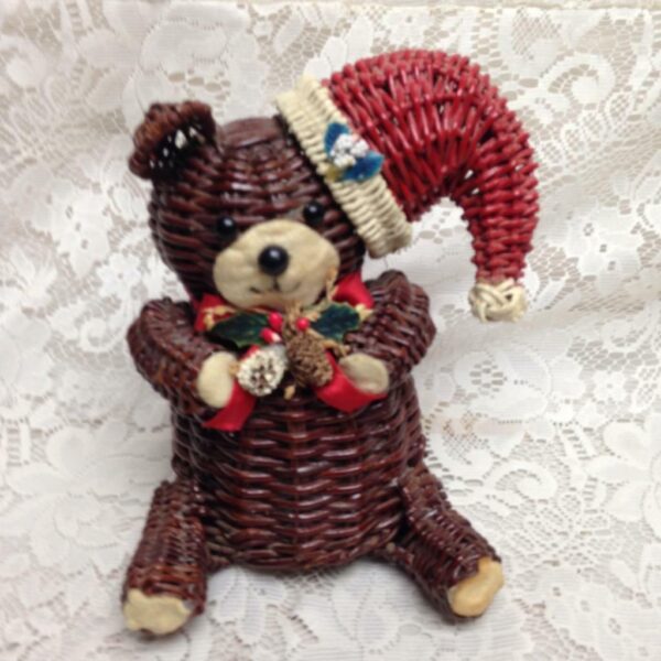 Vintage, Figural Christmas Bear Wicker Santa 9in x 7in