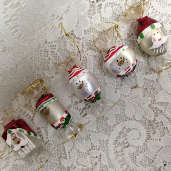 Vintage, Rare, 5pc Christmas Wrapped Candy Glass Ornaments- 3.5 in