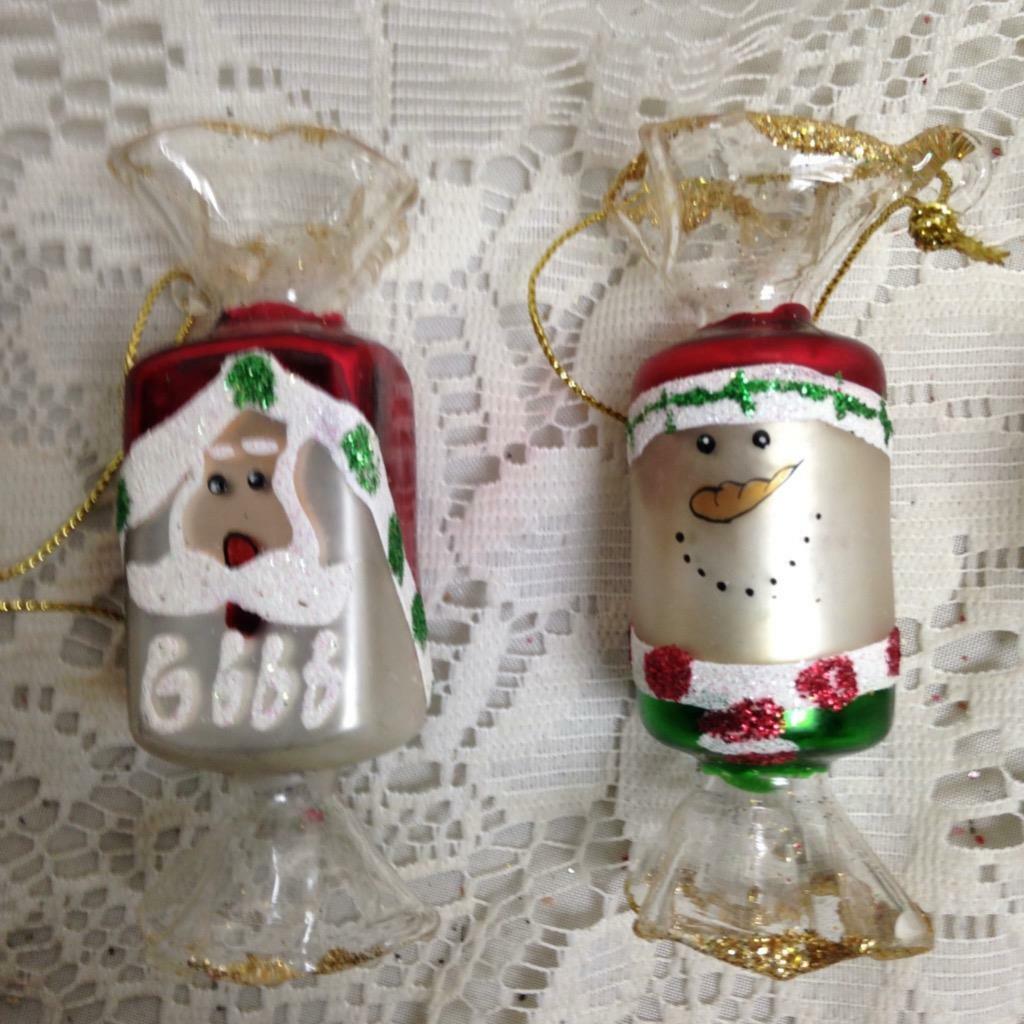 Vintage, Rare, 5pc Christmas Wrapped Candy Glass Ornaments- 3.5 in