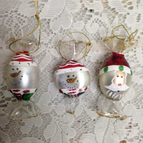 Vintage, Rare, 5pc Christmas Wrapped Candy Glass Ornaments- 3.5 in