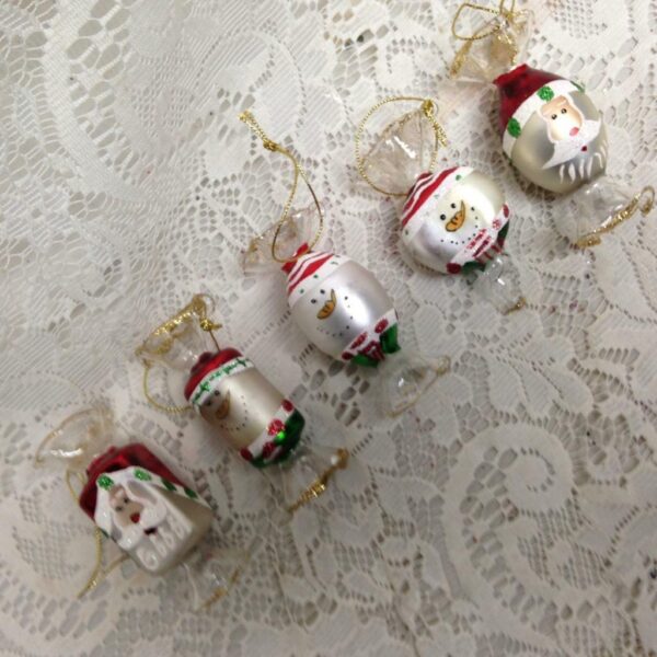 Vintage, Rare, 5pc Christmas Wrapped Candy Glass Ornaments- 3.5 in