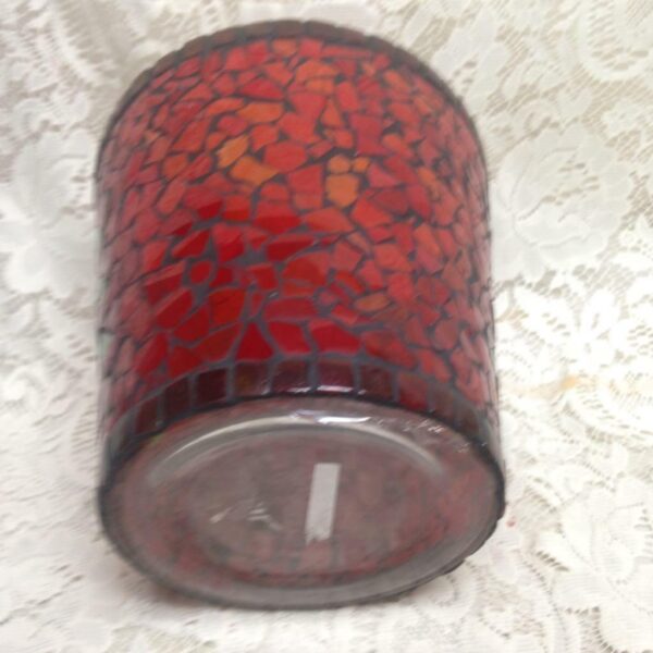 Colorful, Leaded Red Mosaic Christmas Tree Vase 7.5in x 8in