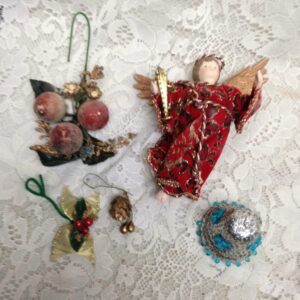 Vintage, Rare, 5pc Christmas Ornaments- Bell, Angel, Boy, etc. 6.5in to 2.5in