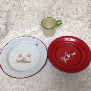 Antique, Bavaria-Austria Childs 3-pc Enamelware Cup, Bowl and Plate Set