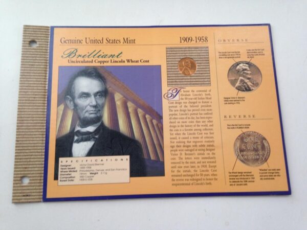 Genuine United States Mint- Brilliant Uncirculated BU Copper Lincoln Wheat Cent