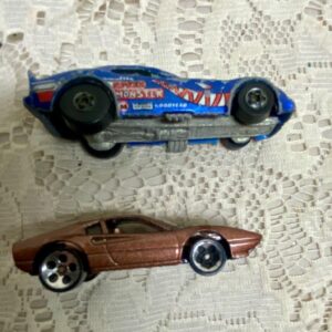 Vintage Hotwheels-Mattel Inc. 2pc 1977 Brown Porche and Blue Hotbird