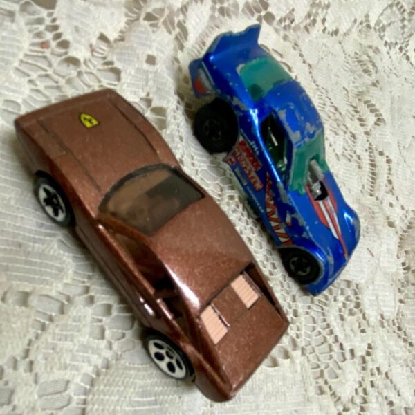 Vintage Hotwheels-Mattel Inc. 2pc 1977 Brown Porche and Blue Hotbird
