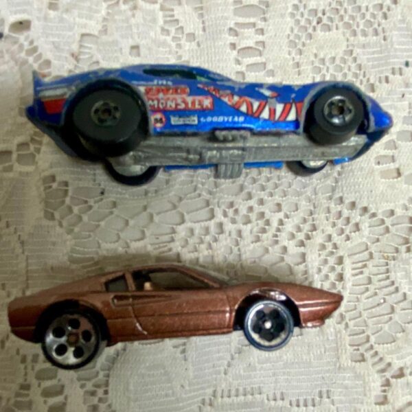 Vintage Hotwheels-Mattel Inc. 2pc 1977 Brown Porche and Blue Hotbird