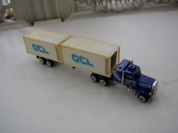 Vintage, 7.5-inch Long OCL., White and Blue Delivery Truck-Trailer