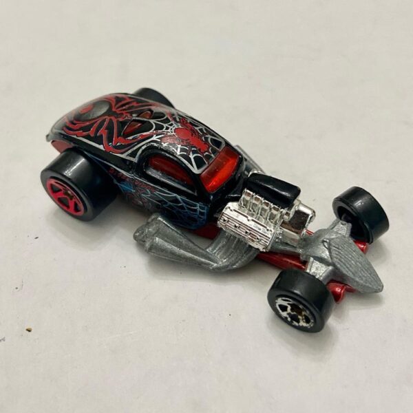 Vintage Hotwheels-Mattel Inc. 2002 Black and Red Spider 1/4 mile coupe