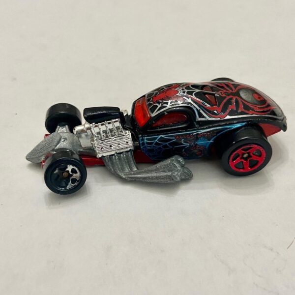 Vintage Hotwheels-Mattel Inc. 2002 Black and Red Spider 1/4 mile coupe