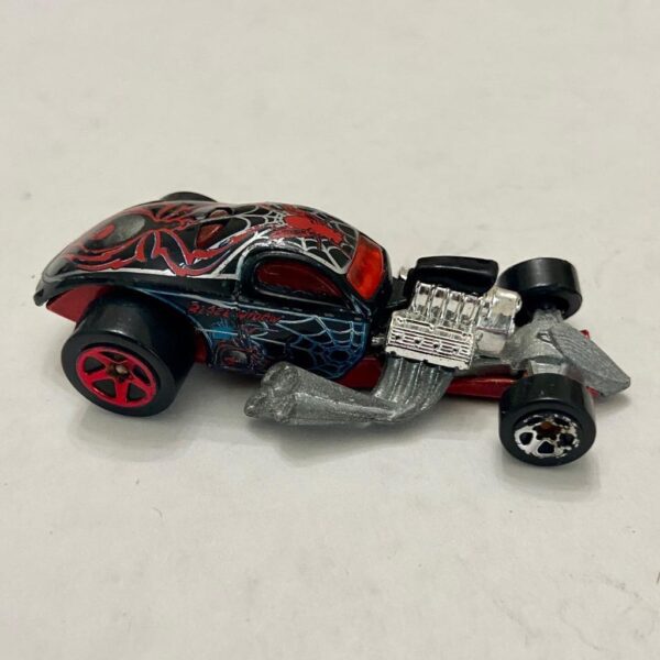 Vintage Hotwheels-Mattel Inc. 2002 Black and Red Spider 1/4 mile coupe