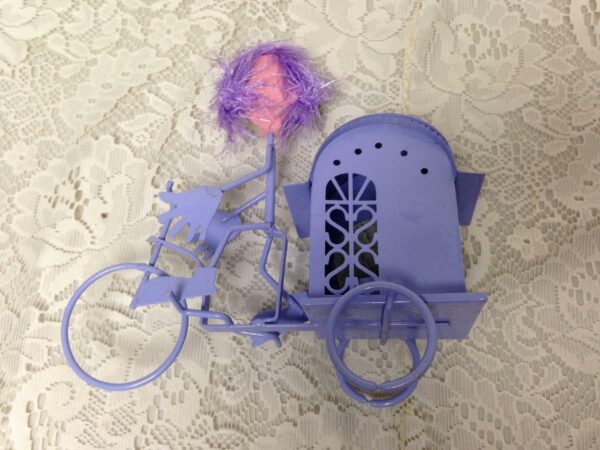 Figural Pair, Metal Blue and Pink Bike-Rickshaw Candle Holder 8inLx8inHx4H