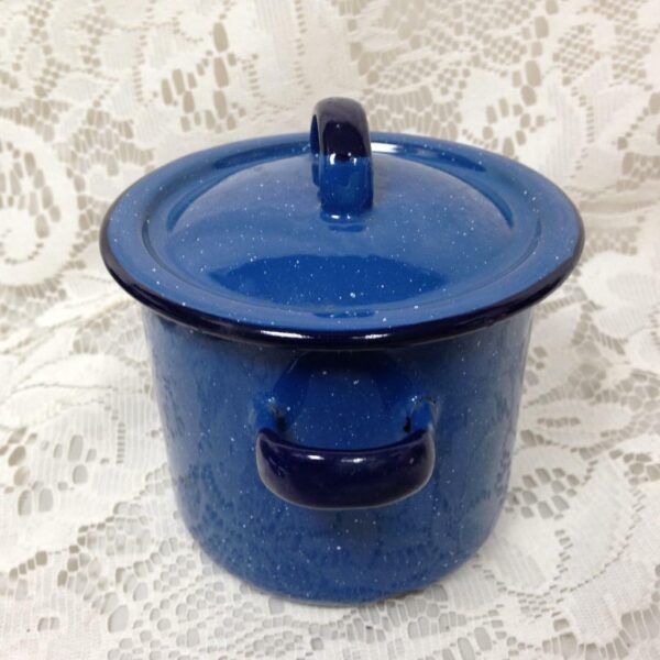 Vintage, German 2pc Child's Cobalt Blue Enamelware Cookware 7.5inWx5.5inx5.5inH