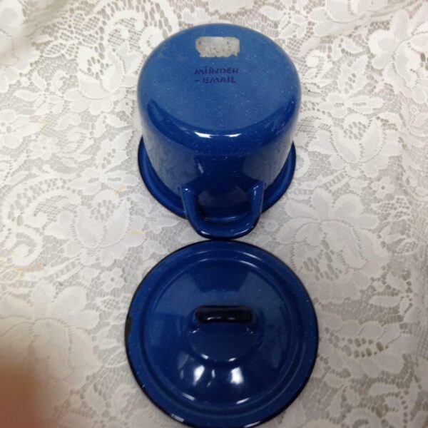 Vintage, German 2pc Child's Cobalt Blue Enamelware Cookware 7.5inWx5.5inx5.5inH