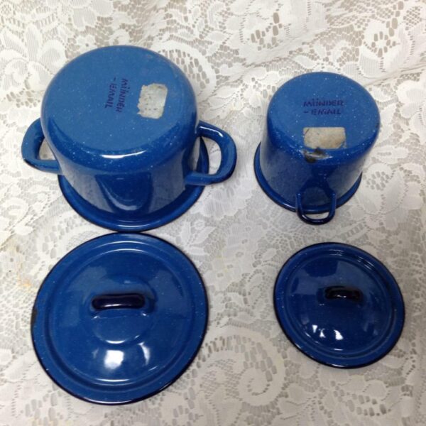 Vintage, German 2pc Child's Cobalt Blue Enamelware Cookware 7.5inWx5.5inx5.5inH