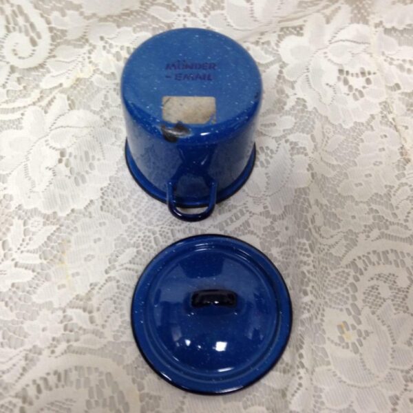 Vintage, German 2pc Child's Cobalt Blue Enamelware Cookware 7.5inWx5.5inx5.5inH