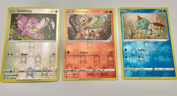 Lot (B) 3 Pokemon Reverse Holo Cards and 3 Pokemon Fan Arts