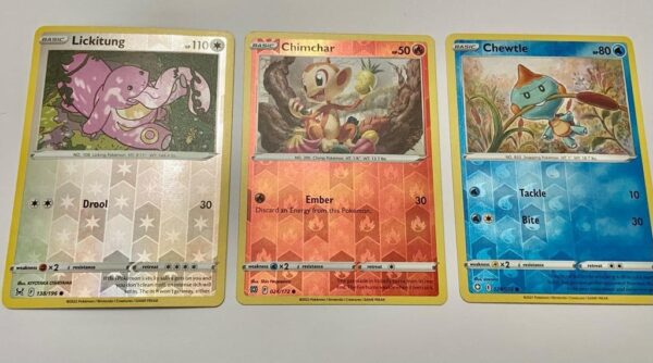 Lot (B) 3 Pokemon Reverse Holo Cards and 3 Pokemon Fan Arts